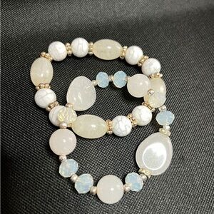 Elegant White and Gold Beaded Bracelet Set